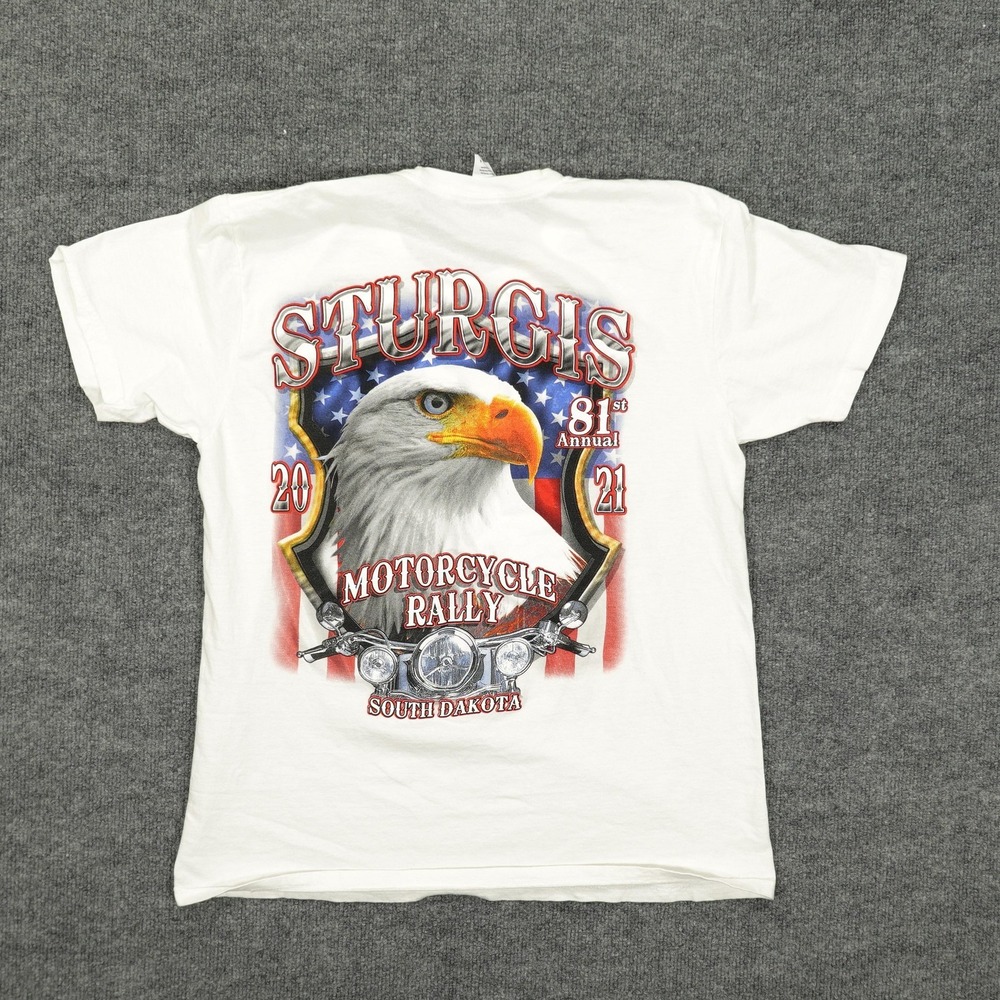 Sturgis Motorcycle Rally SUNA Shirt Mens Medium White Eagle USA 2021 Graphic Tee